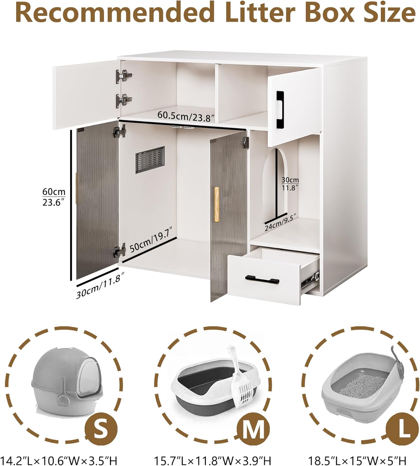 Cat Litter Box Enclosure Furniture Style White Cabinet Side Table with Storage O8952