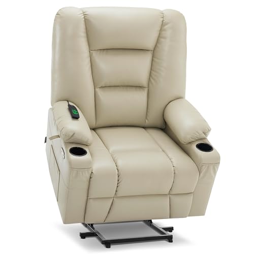 MCombo Small Power Lift Recliner Chair with Massage and Heat, Faux Leather, Dark Brown E441