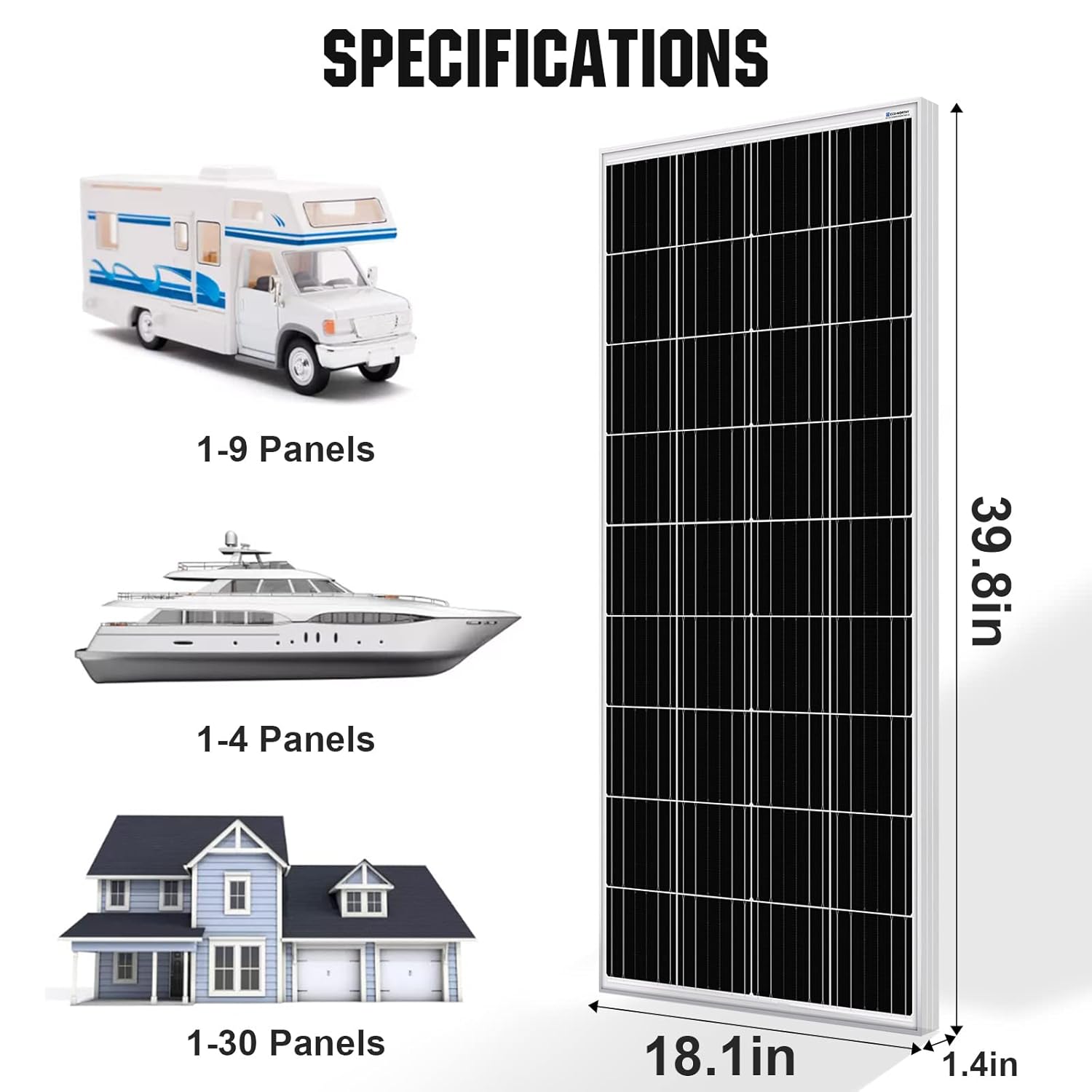 ECO-WORTHY 100 Watt 12 Volt Monocrystalline Solar Panel for RV Marine Boat Off-Grid, 2-Pack G23737