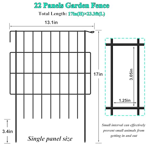 Animal Barrier Fence 17in x 10.6ft, No Dig Rustproof Metal Garden Border, 10 Pack Q1374