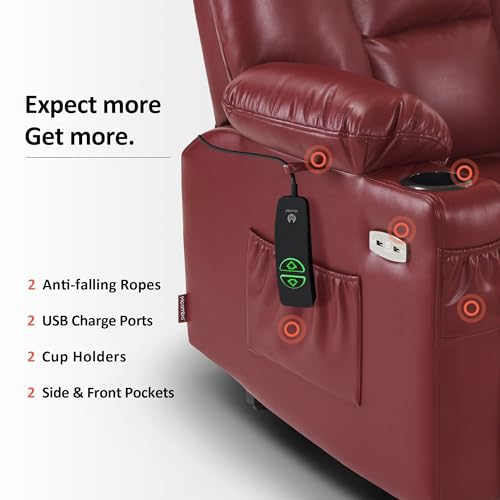 MCombo Small Power Lift Recliner Chair with Massage and Heat, Faux Leather, Dark Brown E441
