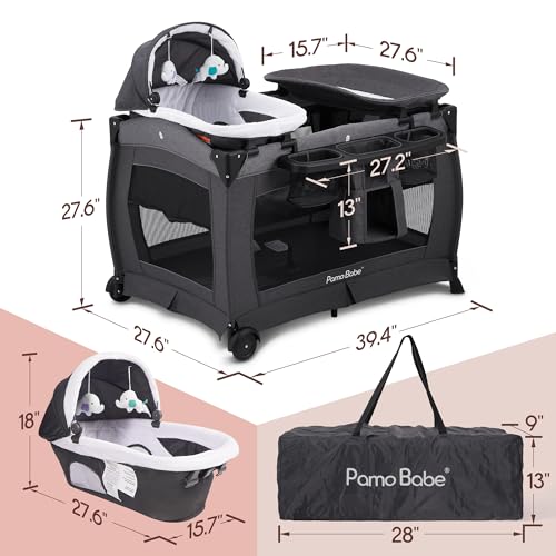 Pamo Babe Playard Deluxe Nursery Center, Foldable Playpen for Baby & Toddler, Grey I32198