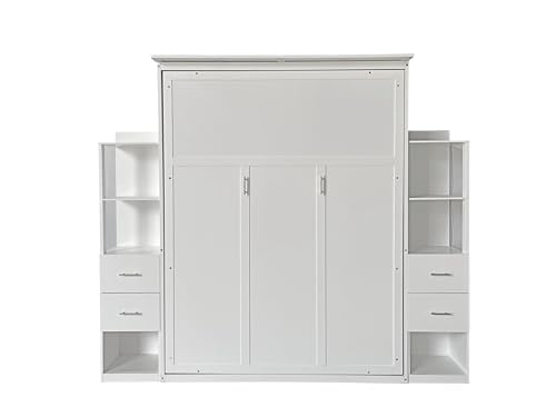 Queen Size Murphy Bed with Desk & Charging Station, White K505073