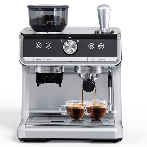 Espresso Machine with Grinder, 20 Bar Espresso Maker with Milk Frother Steam Wand, Professional Cappuccino Latte Maker, Gifts for Dad, Mom, Coffee Lover or Housewarming