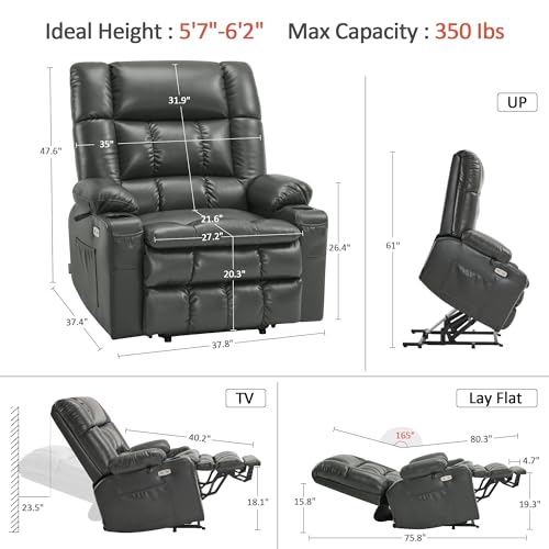 MCombo Dual Motor Power Lift Recliner Chair for Elderly with Heat and Massage, Black E570141