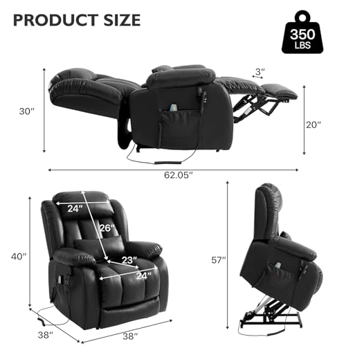 EDILLY Genuine Leather Power Lift Recliner Chair with Massage and Heating, Brown C901