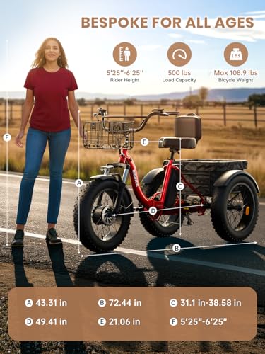 Electric Trike for Adults 960W Peak 36V 15AH Battery 20" Fat Tire with Rear Basket V89083