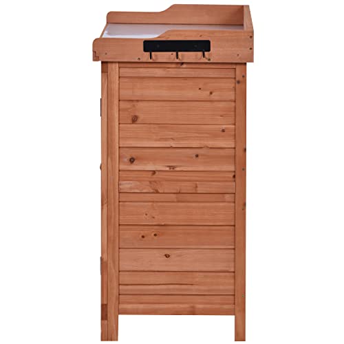 Polibi 39" Potting Bench Table, Outdoor Wooden Workstation with Storage Cabinet A50563