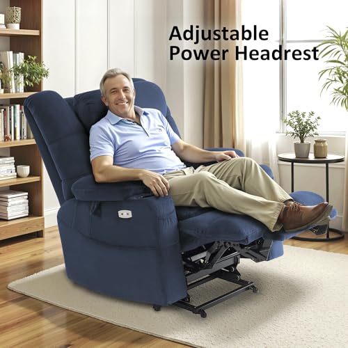 MCombo Large Triple Motor Power Lift Recliner Chair with Massage and Dual Heating, Grey D316