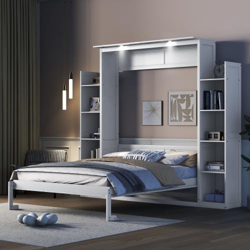 Queen Size Murphy Bed with Desk & Charging Station, White K505073