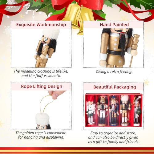 Jetec 10 Pcs Christmas Nutcracker Wooden Hanging Ornaments 5 Inch U816355