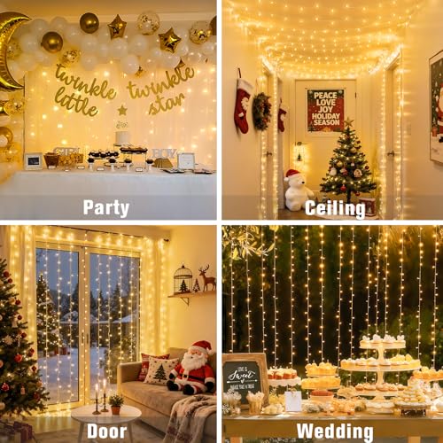 JMEXSUSS 300 LED Remote Control Christmas Curtain Lights, Warm White V64841