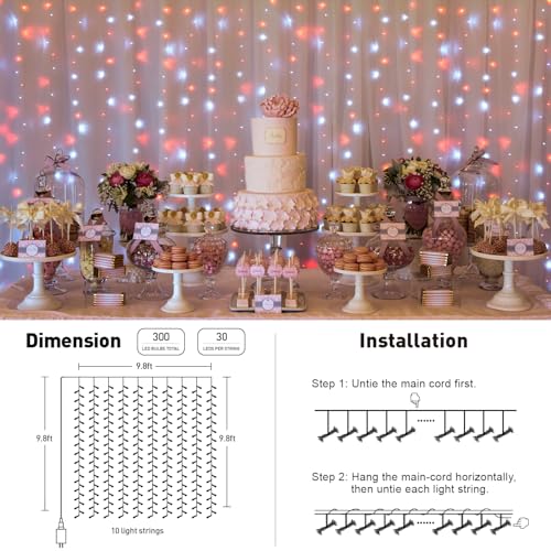 JMEXSUSS 300 LED Remote Control Christmas Curtain Lights, Warm White V64841