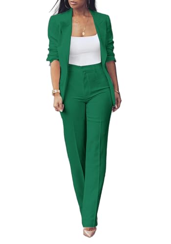 Tcremisa Women's Fashion 2 Piece Pant Suit Dressy Lapel One Button Blazer and Slim Fit Pants Set Business Outfits
