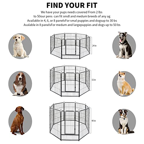 Dog Playpen 32 Inch Heavy Duty Folding Indoor Outdoor Pet Exercise Fence with Door for Large Medium Dogs H857
