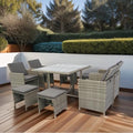DHHU 5 Piece Outdoor Patio Furniture Set, PE Rattan Wicker Furniture, Outdoor Sectional Furniture Chair Set with Anti-Slip Cushions, Couch Coffee Table Waterproof Covers and Tea Table