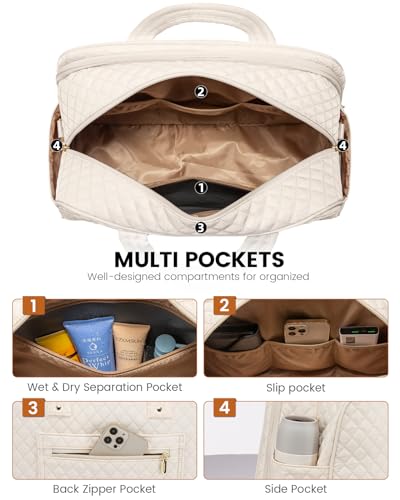LOVEVOOK Large Travel Duffle Bag with Laptop Compartment for Women, Beige S759