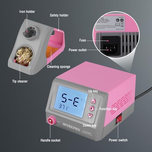 WORKPRO Soldering Station 60W Digital Display Soldering Iron Kit with 5 Extra Tips R91490