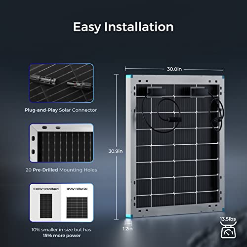Renogy Bifacial 115 Watt 12 Volt Monocrystalline Solar Panel J494363
