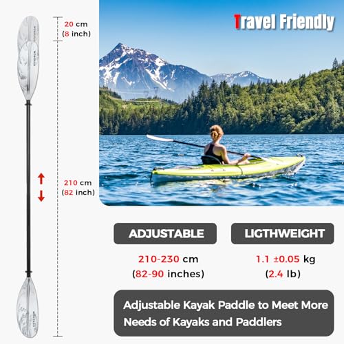 Kayak Paddles with Alloy Shaft and PP Blade, Adjustable 230-250 cm E1062