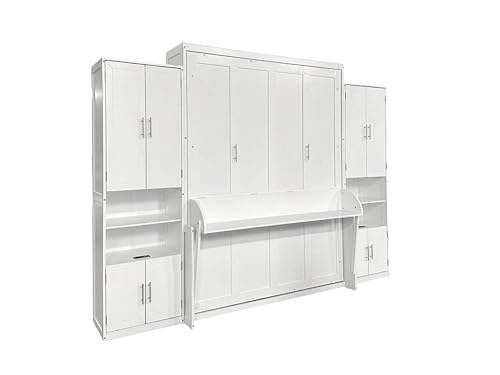 Queen Size Murphy Bed with Desk & Charging Station, White K505073