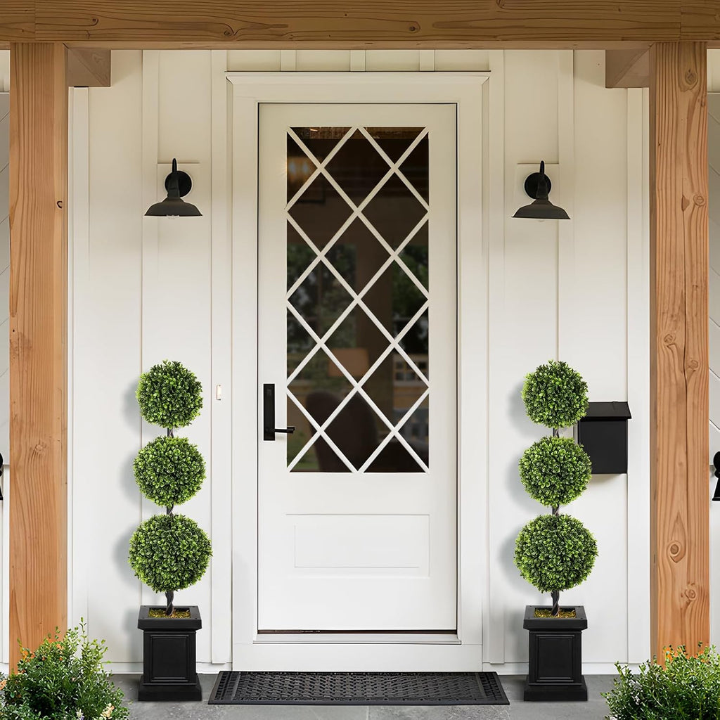 Artificial Topiary Outdoor Set of 2, 3.5ft Boxwood Trees with Sturdy Pot Z761