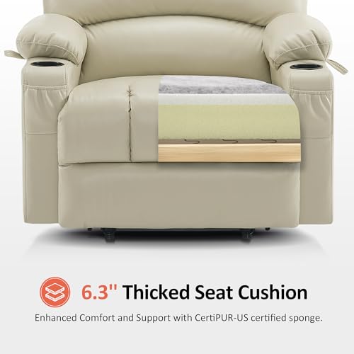 MCombo Oversized Power Lift Recliner Chair for Elderly with Heat and Massage, Faux Leather, Dark Brown N537