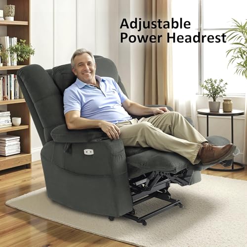 MCombo Large Triple Motor Power Lift Recliner Chair with Massage and Dual Heating, Grey D316
