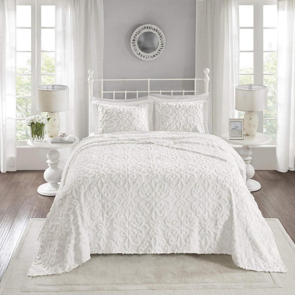 MISC Oversized White Chenille Bedspread King/Cal King 3 Piece W2195