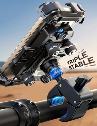 JOYROOM Motorcycle Phone Mount Holder with Dual Vibration Dampener, Metal Handlebar Clamp for 4.7-7" Phones U366721