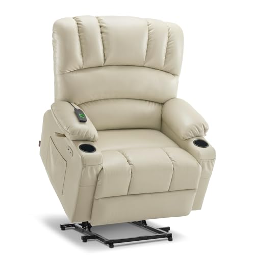 MCombo Oversized Power Lift Recliner Chair for Elderly with Heat and Massage, Faux Leather, Dark Brown N537
