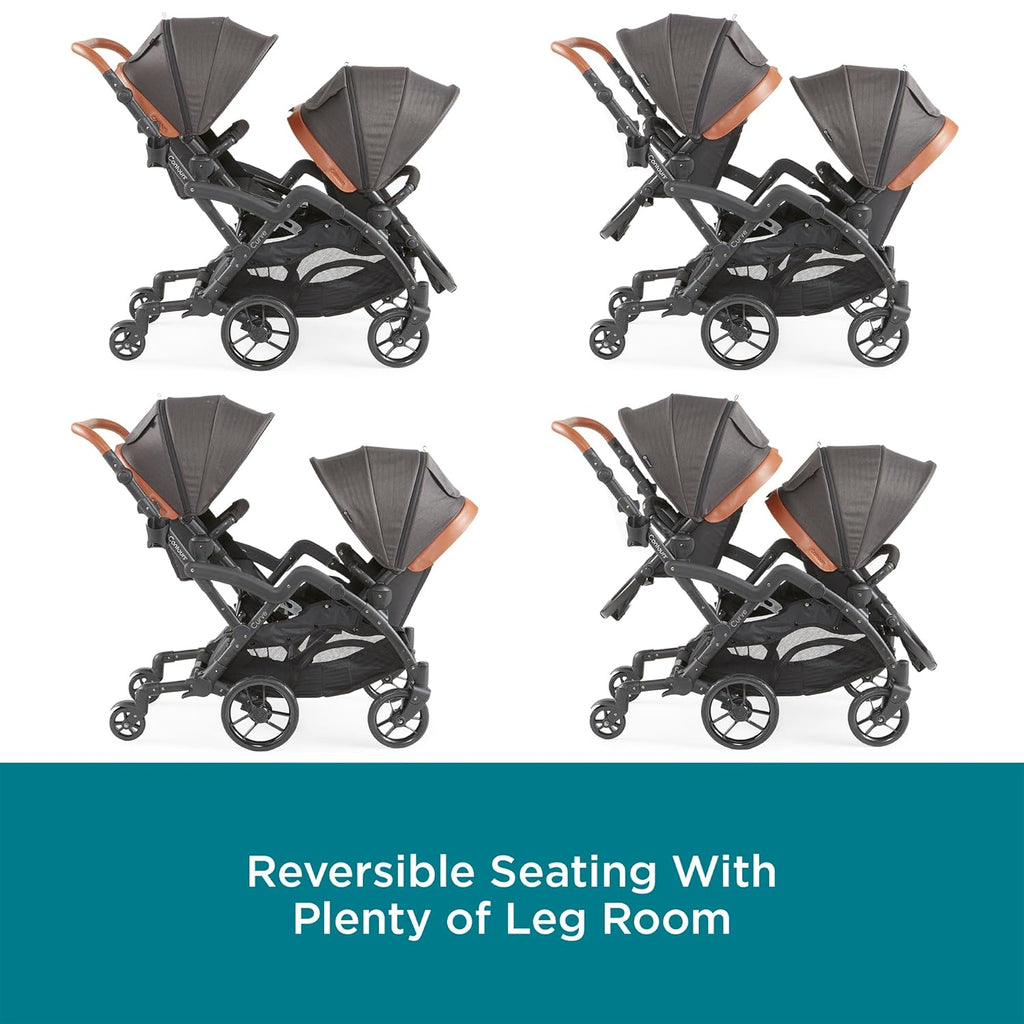 Contours Curve V2 Convertible Tandem Double Stroller with Elite V2 Parent Organizer - Black Herringbone P85885