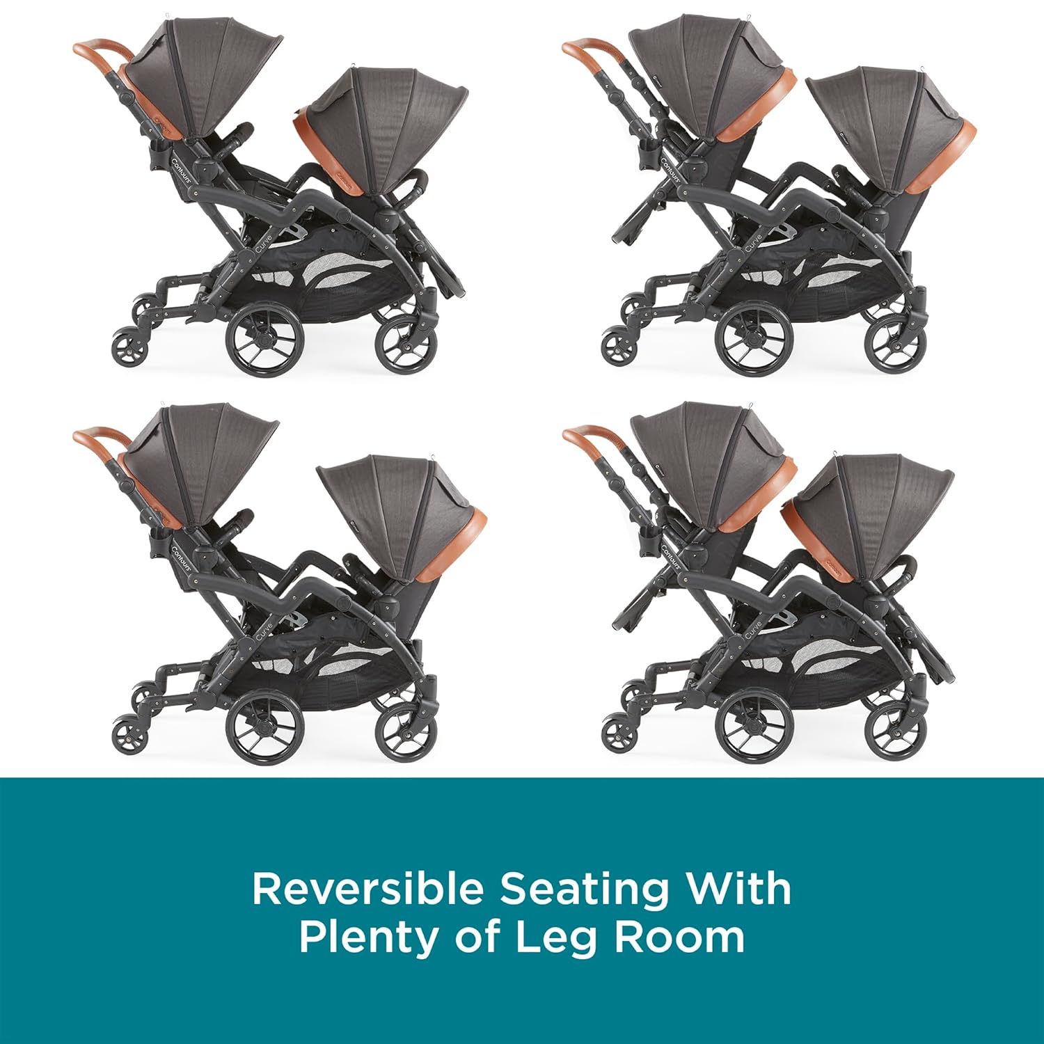 Contours Curve V2 Convertible Tandem Double Stroller with Elite V2 Parent Organizer - Black Herringbone P85885