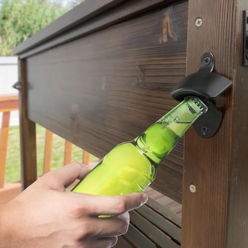 Wooden Patio Cooler Rolling Cart with Wheels, Bottle Opener, 100-Quart A729349
