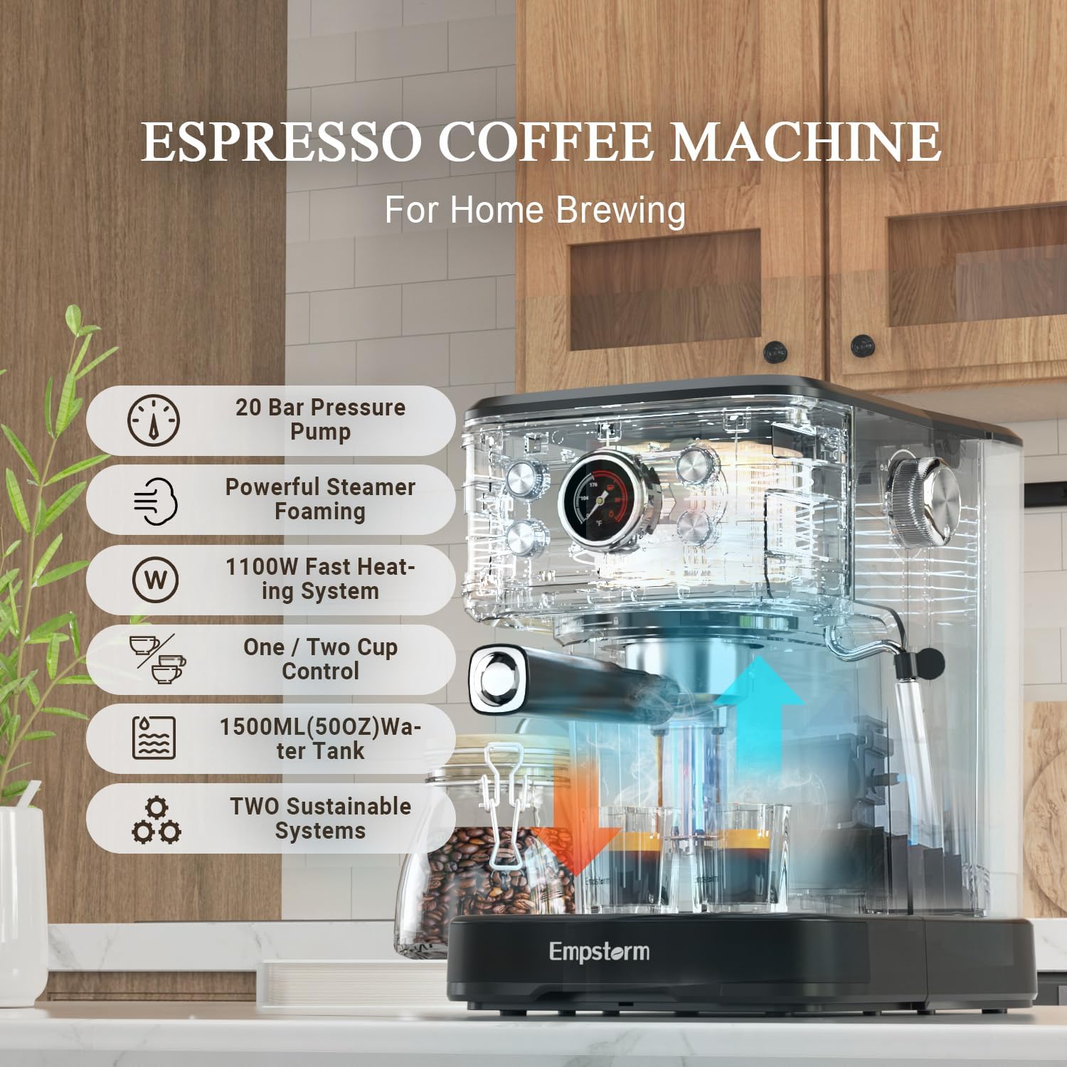 Espresso Machine 20 Bar with Milk Frother, Black V468
