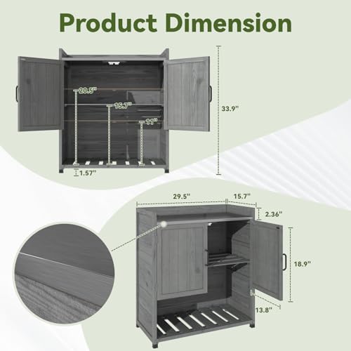 AECOJOY Outdoor Storage Cabinet Potting Bench Table with Adjustable Shelf, Grey N11766