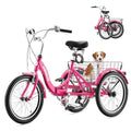Viribus Folding Adult Tricycle 7 Speed, 20 inch Folding Tricycle for Adults with Dual Chain, 3 Wheel Bike with Lock, Foldable Trike Collapsible Three Wheel Bike Women Senior, 330lb. Deep Pink