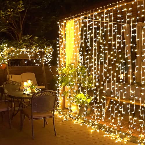 JMEXSUSS 300 LED Remote Control Christmas Curtain Lights, Warm White V64841