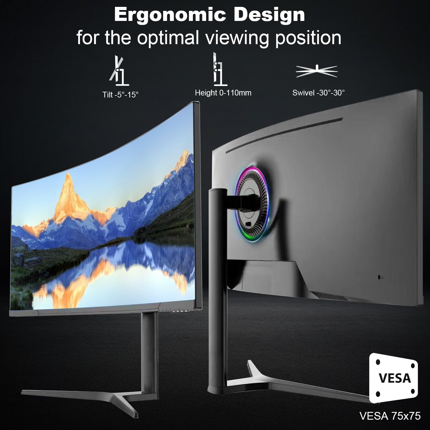 34" Curved WQHD 3440×1440 Gaming Monitor 165Hz 1ms HDR 10 Q254