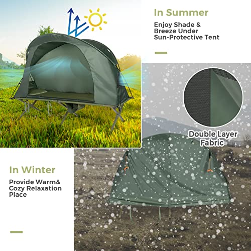 Tangkula 4-in-1 Camping Cot Tent for 1 Person, Foldable with Waterproof Cover & Air Mattress L3968