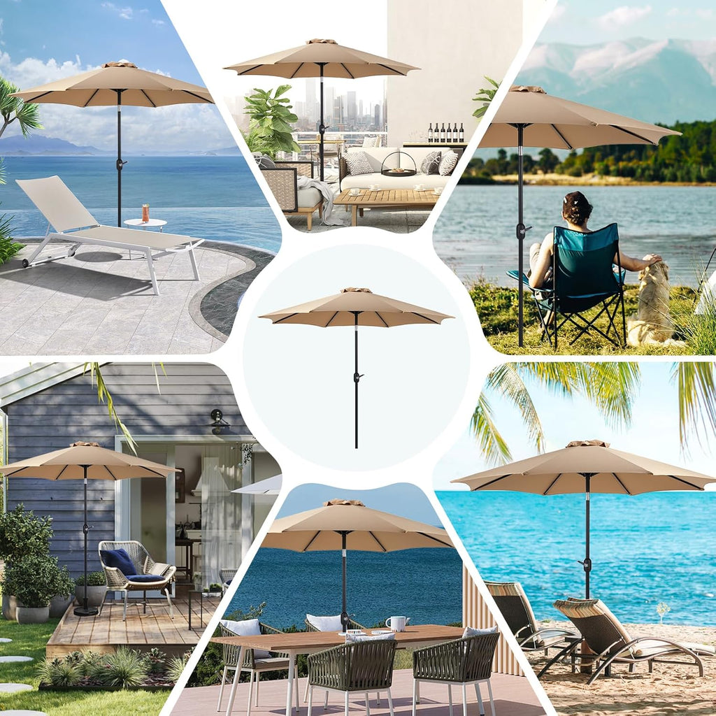 OLIXIS 9' Outdoor Patio Umbrella with Push Button Tilt and Crank, Tan Y991