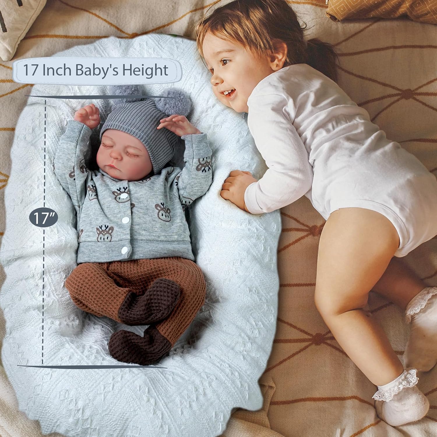 ADFO Lifelike Reborn Baby Dolls Boy 17-Inch Soft Body Realistic Newborn Vinyl with Toy Accessories T321