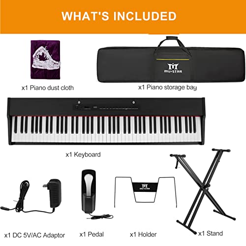 MUSTAR MDP-1200 Digital Piano 88 Key Weighted Hammer Action Keyboard with Stand, Pedal, Case, Black H320