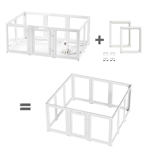 Transparent Dog Playpen with Wall Anchor, 23.6" H, 10 Panels, White N19944