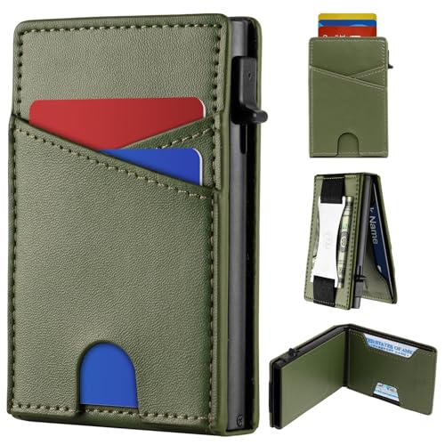 Slim Wallet Pop Up Card Holder - for 9-12 Cards, Minimalist Wallet for Men, ID Window, Smart Wallet with RFID Blocking, Front Pocket, Cash Slot, Money Clip