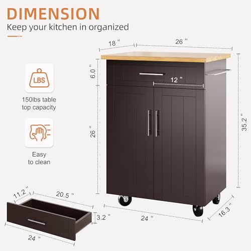 Shintenchi Kitchen Island Cart with Storage on Wheels, White V99091