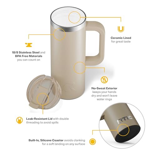 RTIC 20oz Road Trip Travel Mug with Lid and Handle, Insulated Stainless Steel P393441