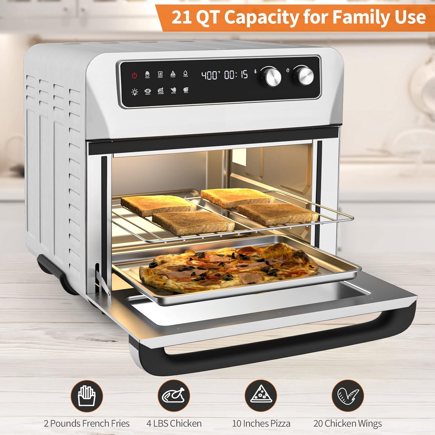 COSTWAY Air Fryer Toaster Oven, 21 QT Combo with 8 Preset Functions, Silver A381788