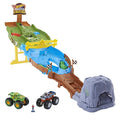 Hot Wheels Monster Trucks Toys, Wreckin’ Raceway Playset with Monster Trucks Bigfoot & Gunkster, Convenient Storage, Gift for Kids​​, HGV12
