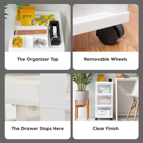 IRIS USA Plastic 10-Drawer Rolling Storage Cart with Wheels, White/Clear Y592371